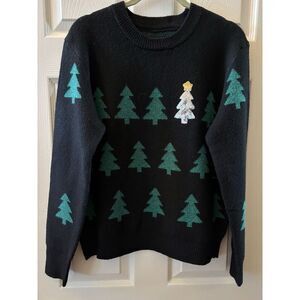 HOLIDAY TIME Soft Sweater Womens Xl Black Green Knit Sequin Trees Ugly Christmas